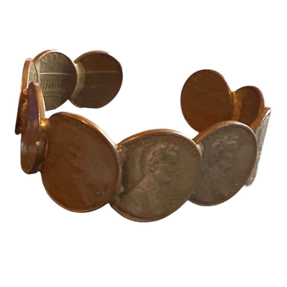 Vintage Handmade Lincoln Penny Cuff‎ Bracelet Copper US Coin Folk Art Jewelry